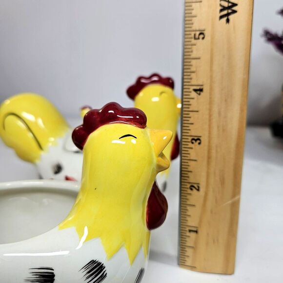 Vtg Country Roosters Creamer & Sugar Bowl Set by Chestnut Creek Chickens Yellow - Picture 11 of 12